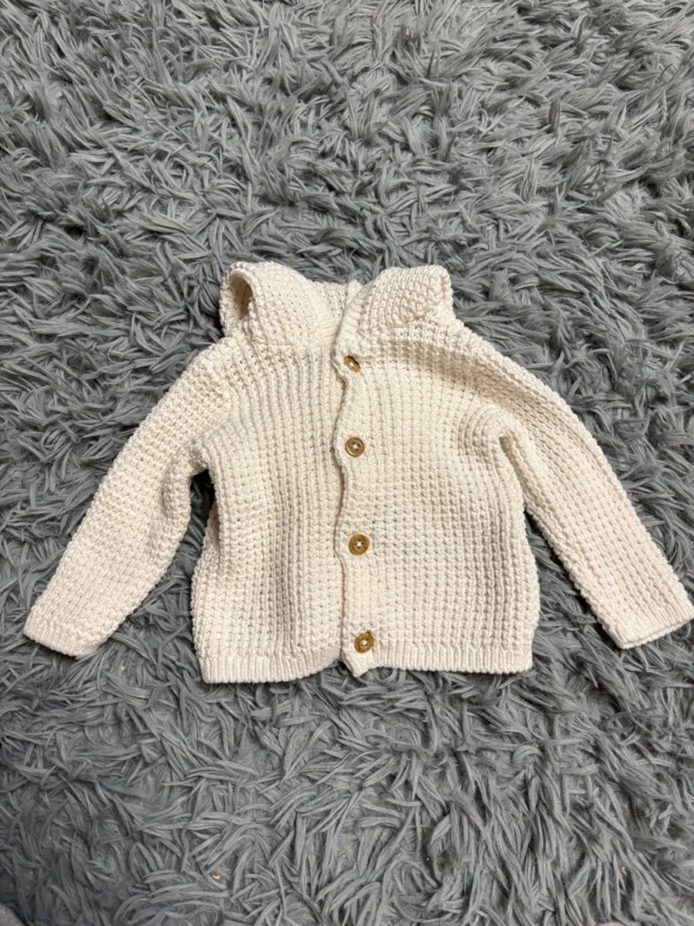 Carter's Cream Knit Hooded Baby Cardigan with Bear Ears